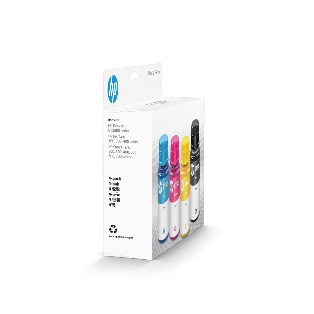 HP GT52 CMY/GT53 Blk Ink Bottle 4-Pk